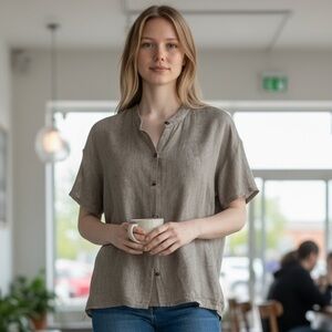 Eileen Fisher Tan, Linen Women's Top